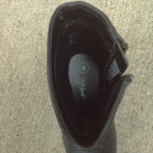 Cat & Jack Black Boots Size 8 w Side Strap+ Metal Silver Ring - Picture 11 of 16